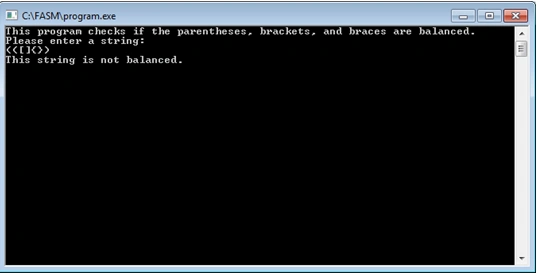 Check if string is balanced using in Flat Assembler 4