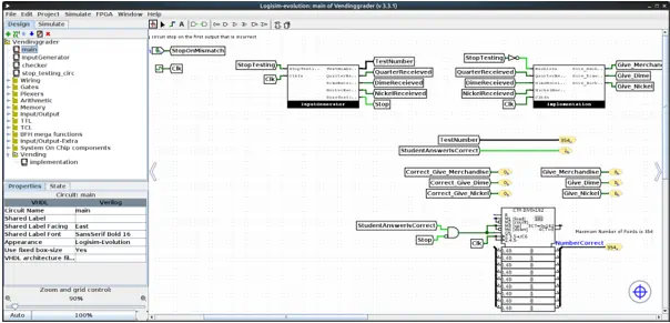 Design a circuit in LogSim for a 4-bit parity circuit and a vending machine LogSim2