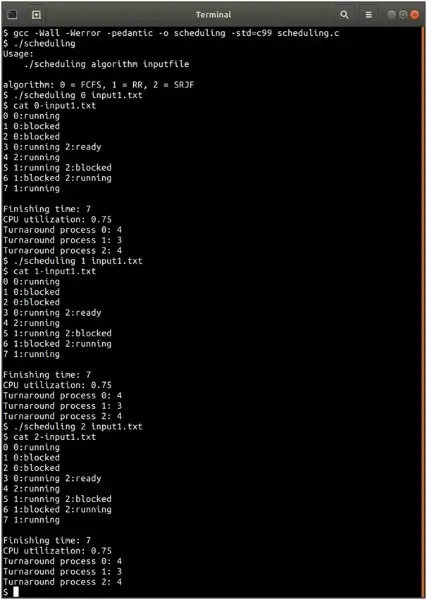 Implement different scheduling algorithms in C