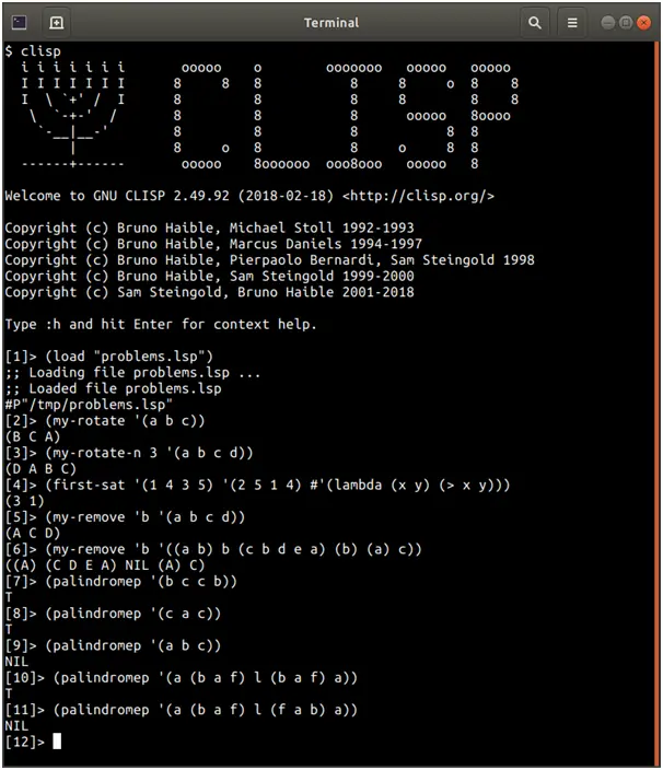 Program-to-perform-basic-functions-in-Lisp