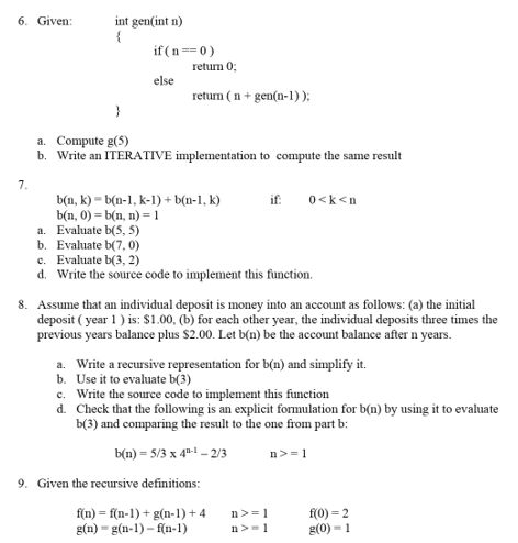 Program to solve recursion questions in C language 1