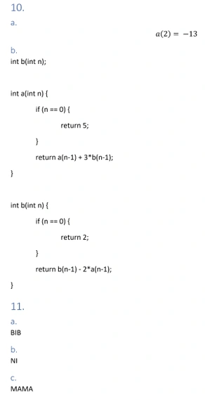 Program to solve recursion questions in C language 12