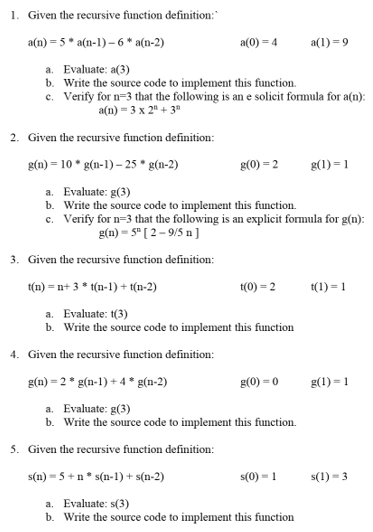 Program to solve recursion questions in C language