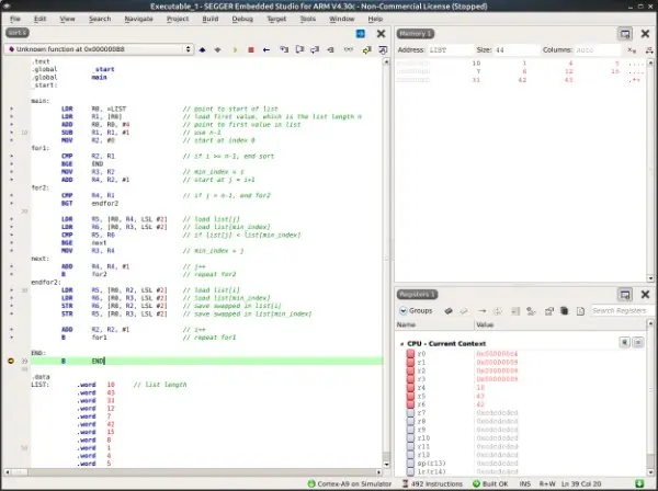 sort an unsigned array using ARM assembly assignment help