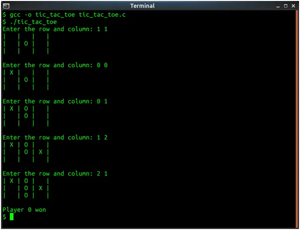 game of Tic Tac Toe in C language