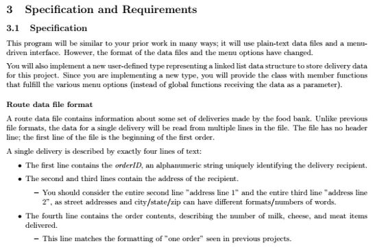 implement delivery program using a linked list data structure in C 1