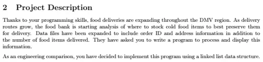 implement delivery program using a linked list data structure in C