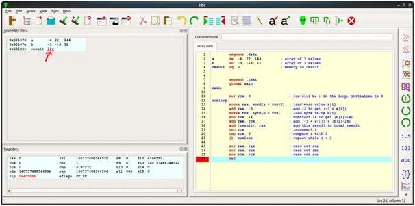 multiply-2-arrays-using-Yasm-Assembly-language