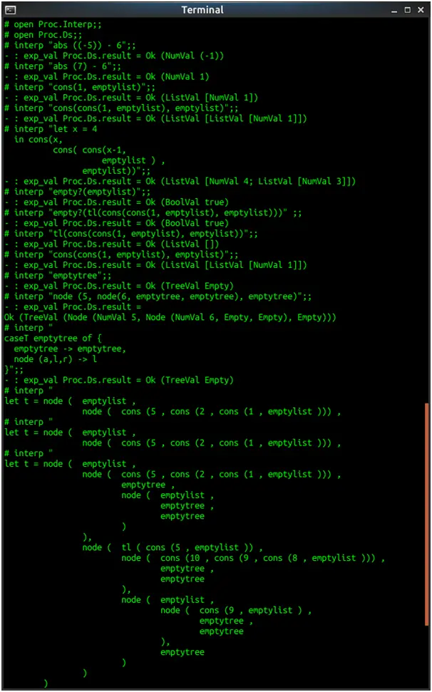 parser interpreter for simple programming language in- OCAML 1