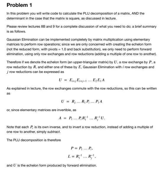 program to create PLU decomposition of matrices in python