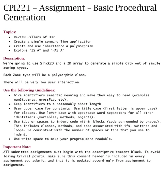 program to create basic procedural generation in java