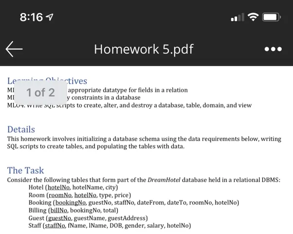 program to implement database schema in SQL