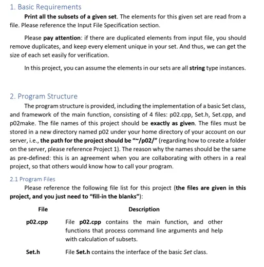 program to implement sets in C++