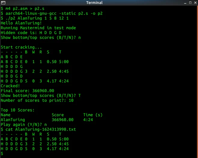 program to make contrived version of mastermind game in assembly language