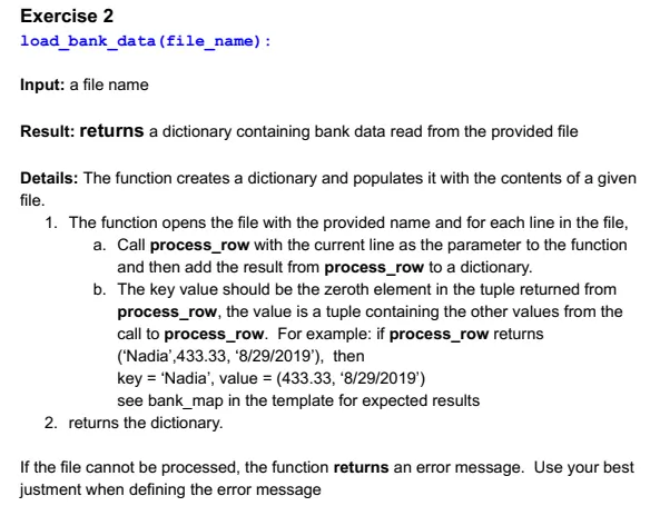 program to work with bank data in python 2