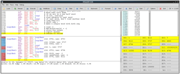 search DNA sequence in C and MIPS assembly language 2