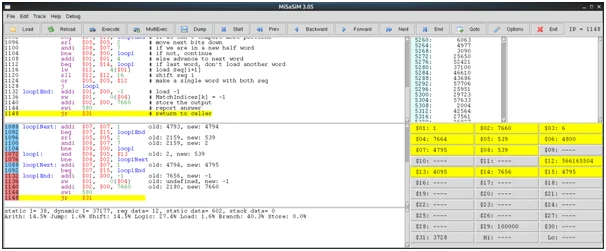 search DNA sequence in C and MIPS assembly language 3