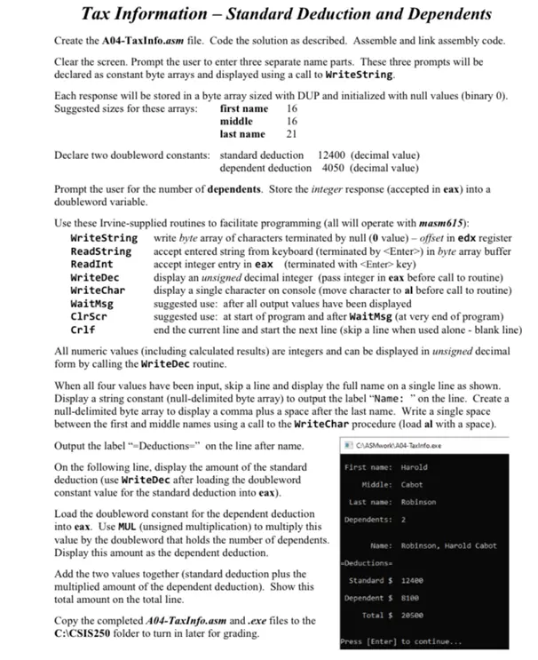 standard deduction and dependents